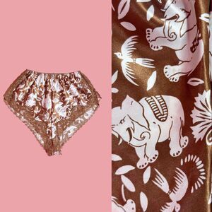 1980s VALENTINO INTIMO. Satin ELEPHANT & Bird Print Lace Trim Tap Shorts. XS-S